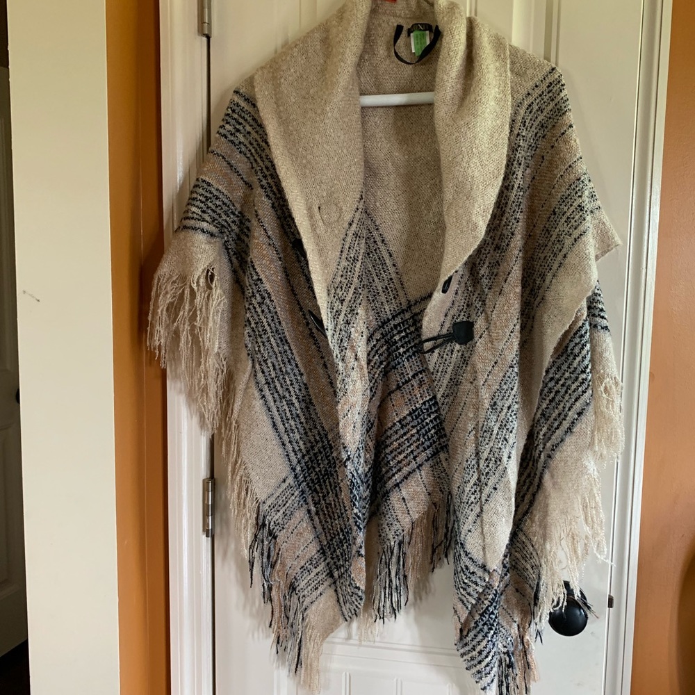 Black and beige poncho